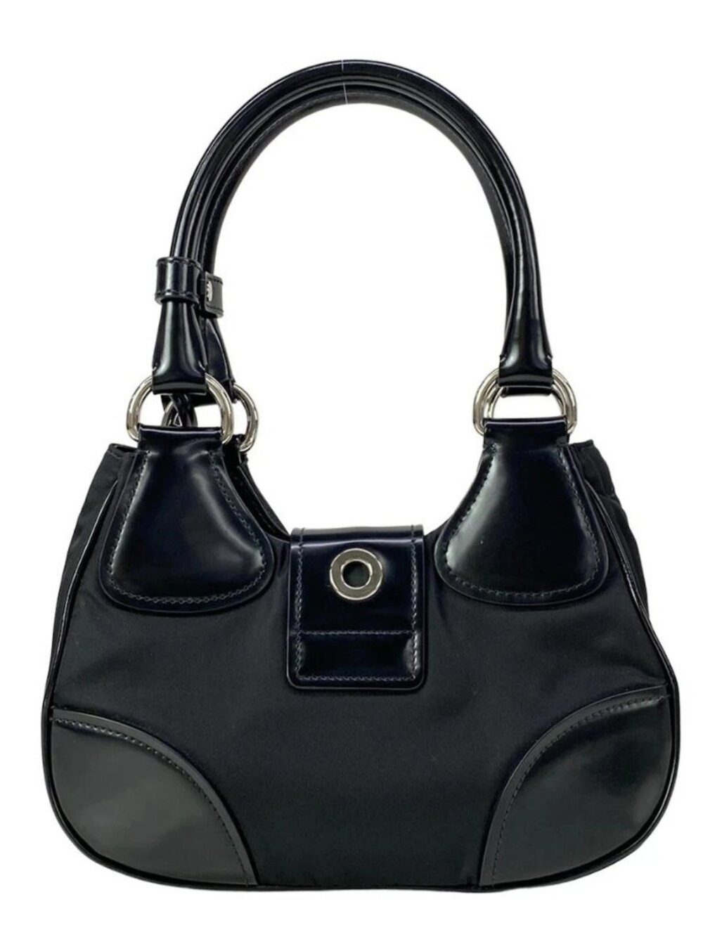 PRADA - Black Nylon Leather Handbag - Picture 2 of 16
